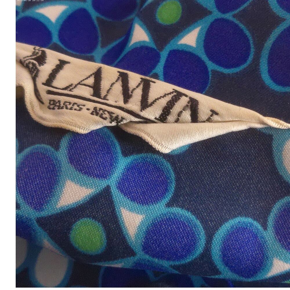 Vtg 70s Lanvin Paris Psychedelic Op Art Mod Graphic Dagger Collar Blouse 18 READ - Picture 3 of 11